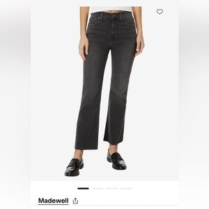 Madewell Kickout Crop Jeans - washed black w/ button closure and raw hem